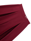 Plus Size Burgundy High-Waist Pleated Wide-Leg Casual & Party Pants