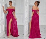 Wome sequined off-shoulder sexy evening Dress