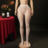 Seamless Lace Jacquard Vertical Stripe Fishnet Pantyhose