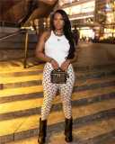 Sexy Crescent Print Slim-Fit Vest & Pants Two-Piece Set