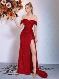 Wome sequined off-shoulder sexy evening Dress