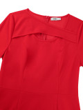 Red Satin Slash Shoulder Cut-Out Long Sleeve Mermaid Hem Slim Fit Formal Party Dress