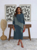 Color-Block Patchwork Loose Mid-Length Denim Dress
