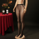 Seamless Lace Jacquard Vertical Stripe Fishnet Pantyhose