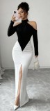 Women’s Chic Sexy Halter Neck Color-Block Ruched Long Dress