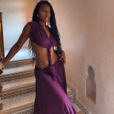 Summer Chic Sexy Deep V-Neck Low-Back Patchwork Dress