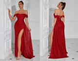 Wome sequined off-shoulder sexy evening Dress