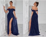 Wome sequined off-shoulder sexy evening Dress