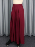 Plus Size Burgundy High-Waist Pleated Wide-Leg Casual & Party Pants
