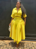 Chic Party Two-Piece Set Turndown Collar Crop Shirt with Irregular Pleated Maxi Skirt