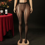 Seamless Lace Jacquard Vertical Stripe Fishnet Pantyhose