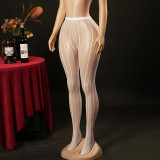 Seamless Lace Jacquard Vertical Stripe Fishnet Pantyhose