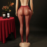 Seamless Lace Jacquard Vertical Stripe Fishnet Pantyhose