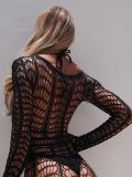 Sexy Lingerie Long Sleeve Fishnet Hollow-Out Bodycon Mini Dress