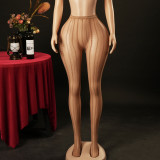 Seamless Lace Jacquard Vertical Stripe Fishnet Pantyhose