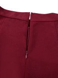 Plus Size Burgundy High-Waist Pleated Wide-Leg Casual & Party Pants
