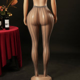 Seamless Lace Jacquard Vertical Stripe Fishnet Pantyhose