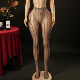 Seamless Lace Jacquard Vertical Stripe Fishnet Pantyhose