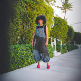 Color-Block Ripped Plaid Patchwork Pocket Cropped Overalls Jumpsuit