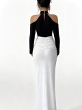 Women’s Chic Sexy Halter Neck Color-Block Ruched Long Dress
