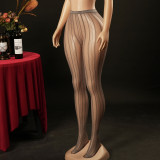 Seamless Lace Jacquard Vertical Stripe Fishnet Pantyhose