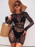 Sexy Lingerie Long Sleeve Fishnet Hollow-Out Bodycon Mini Dress