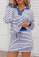 Summer Trendy Stripes Turndown Collar V-Neck Casual Two-Piece Skirt Set
