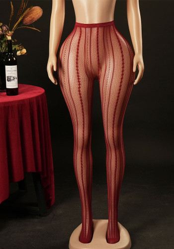Seamless Lace Jacquard Vertical Stripe Fishnet Pantyhose