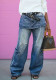 Faux Two-Piece Micro Bell-Bottom Cargo Denim Pants