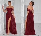 Wome sequined off-shoulder sexy evening Dress