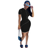 Women Sexy Solid Short-Sleeved Dress