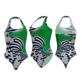 Women Sexy Halter Neck Printed One-Piece Swimsuit