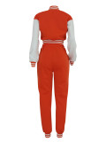 Women Patchwork Baseball Top and Pant Two-Piece Set