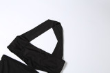 Women Summer Sexy Hollow Out Patchwork Solid Halter Neck Dress