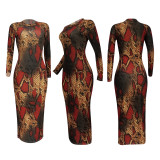 Women Sexy Long-Sleeved Printed Dress