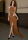 Women Spring Halter Neck Strappy Lace Sequin Sexy Backless Slit Dresses