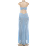 Women Summer Holidays Sexy Mesh See-Through Halter Neck Dress