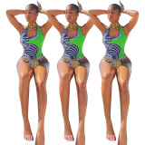 Women Sexy Halter Neck Printed One-Piece Swimsuit