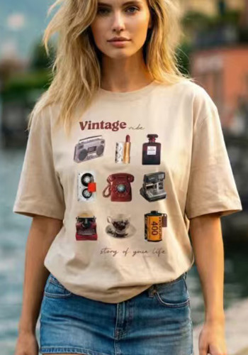 Women Cotton Short-Sleeve Cartoon Anime Print Hip Hop Top T-Shirt