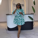 Women Elegant Casual Print Patchwork Ruffle Half-Sleeve Dress