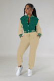 Women Patchwork Baseball Top and Pant Two-Piece Set