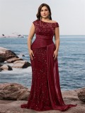 Plus Size Women Elegant Sequin Patchwork V-neck Sleeveless Evening Dress