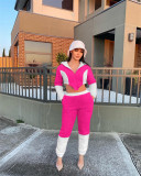 Women color-blocked top and pant two-piece set