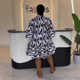 Women Elegant Casual Print Patchwork Ruffle Half-Sleeve Dress