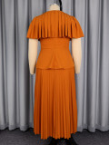 Plus Size Women Short-Sleeved Round Neck Shawl Top Women Pleated Skirt Two-Piece Set