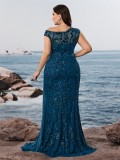 Plus Size Women Elegant Sequin Patchwork V-neck Sleeveless Evening Dress