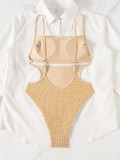 Women Sexy Solid Glitter Sequin Bikini Sexy Backless Lace-Up One-Piece Swimsuit