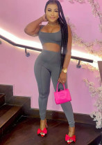 Women casual solid top and pant two-piece set