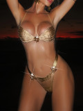 Women sexy bikini backless halter neck lace-up bikini