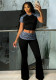 Women Spring Printed Patchwork Sexy Casual Top and Pants Two-Piece Set
